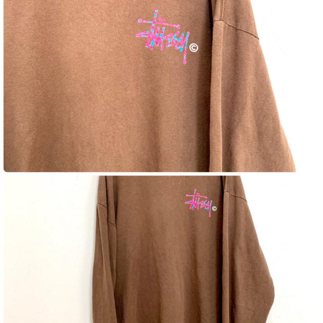 STUSSY(ステューシー)のステューシー　ロンティー　デカロゴ　Mサイズ　ブラウン メンズのトップス(Tシャツ/カットソー(七分/長袖))の商品写真