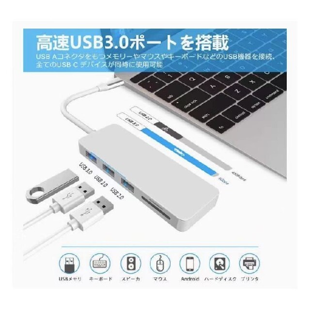 USB C ハブ 7-in-1 USB Type C ハブ スマホ/家電/カメラのPC/タブレット(PC周辺機器)の商品写真