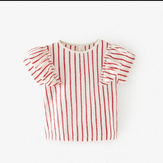 ZARA KIDS(ザラキッズ)の新品未使用✳︎zara kids 赤ストライプTシャツ　110cm キッズ/ベビー/マタニティのキッズ服女の子用(90cm~)(Tシャツ/カットソー)の商品写真