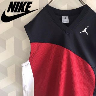 ナイキ(NIKE)の【ジョーダン】刺繍ジャンプマンロゴ ゲームシャツベスト大きめMナイキnike赤黒(ベスト)