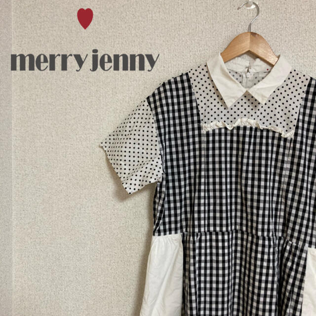 merry jenny(メリージェニー)のmerry jenny ワンピース　白　黒　パッチワーク レディースのワンピース(ひざ丈ワンピース)の商品写真