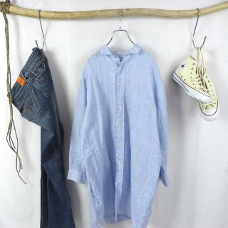 インディヴィジュアライズドシャツ(INDIVIDUALIZED SHIRTS)のインディビジュアライズドシャツ リネン100％シャツワンピース ビッグシルエット(ひざ丈ワンピース)