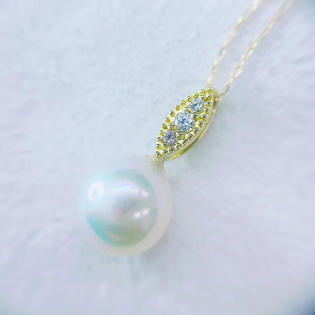 ☆高級 あこや真珠9mm☆✨&0.10ctダイヤK18ネックレスペンダント
