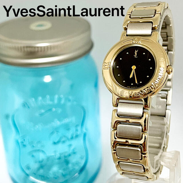ファッション小物9 イヴサンローラン時計　レディース腕時計　ブラック文字盤　アンティーク