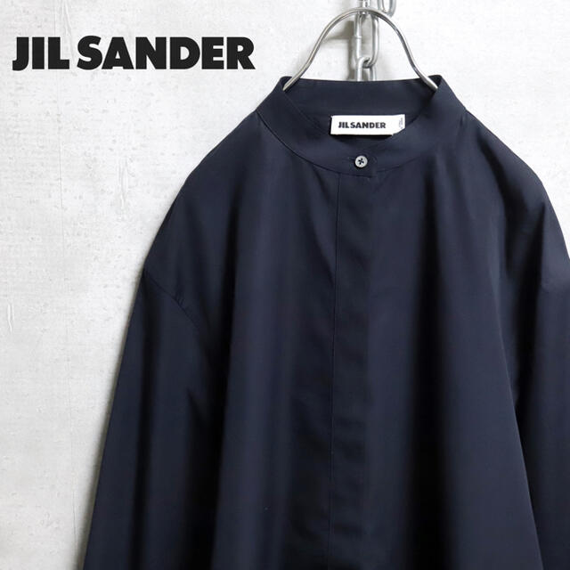 JIL SANDER バンドカラーシャツ ネイビー 38 オーバーサイズ JIL SANDER バンドカラーシャツ ネイビー 38 オーバーサイズ