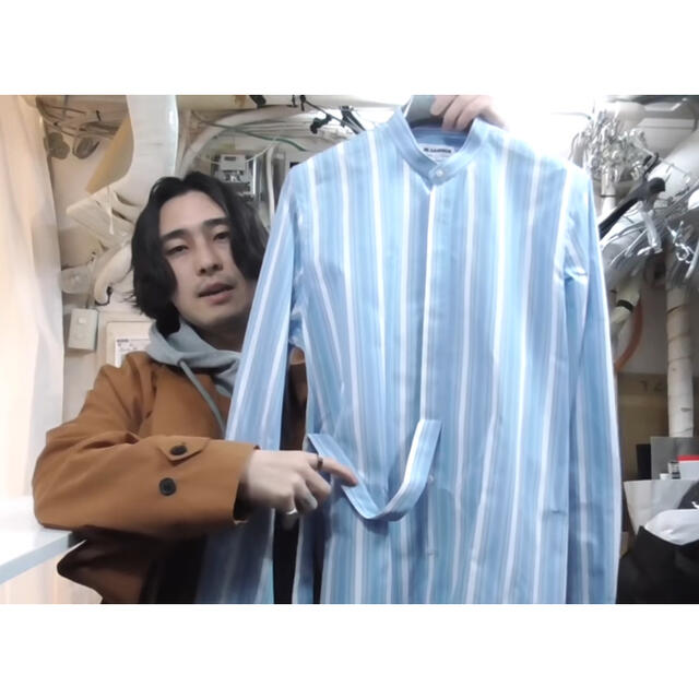 JIL SANDER バンドカラーシャツ ネイビー 38 オーバーサイズ JIL SANDER バンドカラーシャツ ネイビー 38 オーバーサイズ