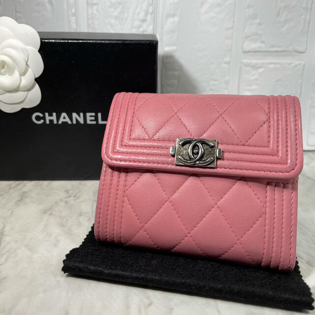 財布CHANEL シャネル ボーイシャネル 折財布 ピンク