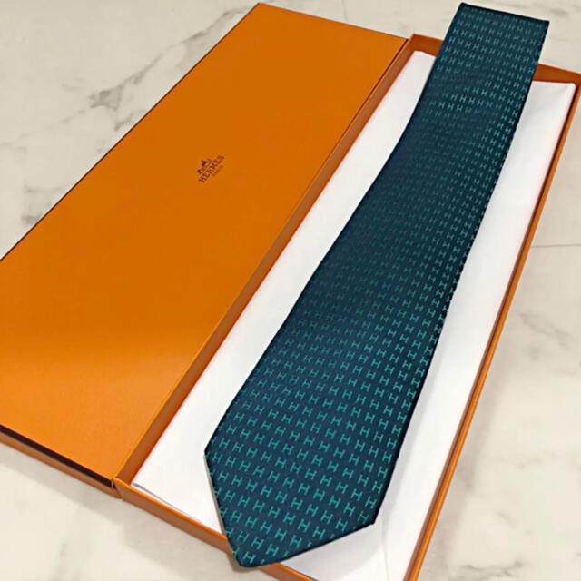 HERMES エルメス ネクタイ H柄 エメラルドブルー メンズ ネクタイ 販売