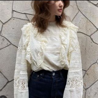 ♦︎moussy♢コットンレースブラウス♡フリルトップス♡シャツ