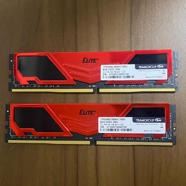 メモリ TEAM DDR4 2666Mhz PC4-21300 8GBx2枚の通販 by ままれーず｜ラクマ