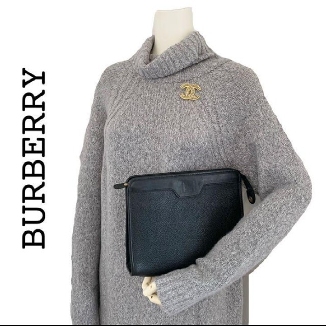 burberry バーバリー 本革 レザー クラッチバッグ ハンドバッグ 黒