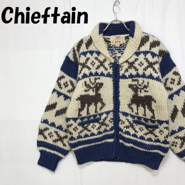 【人気】Chieftain ジップアップ カウチンニット トナカイ柄 厚手 M