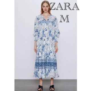 ザラ(ZARA)のZARA プリント花柄ワンピース　花柄ローグワンピース　春用(ロングワンピース/マキシワンピース)