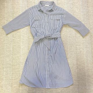 ビームス(BEAMS)のBEAMS シャツワンピース ストライプ(リボン着脱可)(ひざ丈ワンピース)