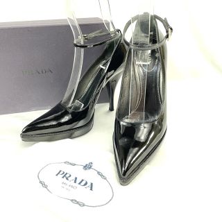 プラダ(PRADA)の【美品】プラダ 厚底 エナメル ストラップ ポインテッドトゥ パンプス 37(ハイヒール/パンプス)