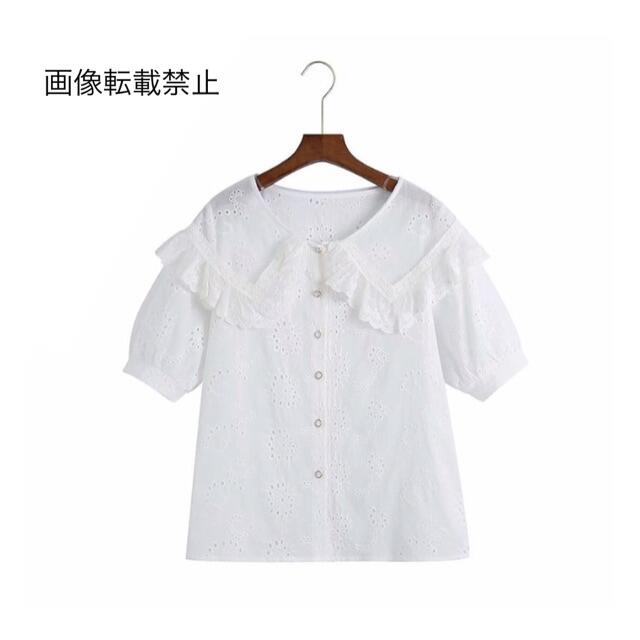 ZARA(ザラ)の🌼春新作💐3998◆white ホワイト レース フリル 襟 シャツ ブラウス レディースのトップス(シャツ/ブラウス(半袖/袖なし))の商品写真