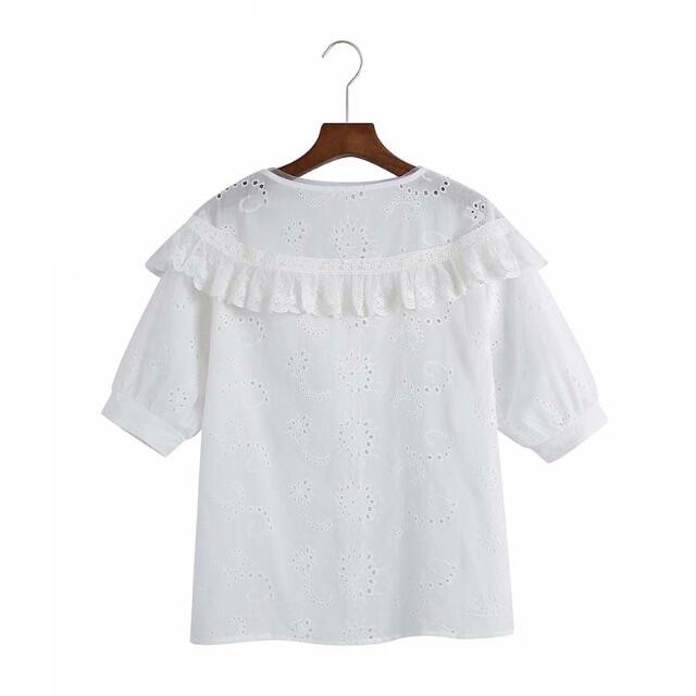 ZARA(ザラ)の🌼春新作💐3998◆white ホワイト レース フリル 襟 シャツ ブラウス レディースのトップス(シャツ/ブラウス(半袖/袖なし))の商品写真