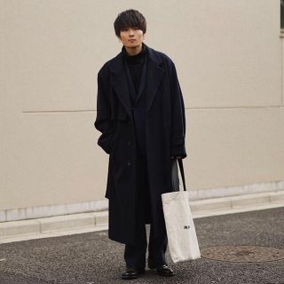 サンシー(SUNSEA)のstein 20aw LAY CHESTER COAT Navy Sサイズ(チェスターコート)