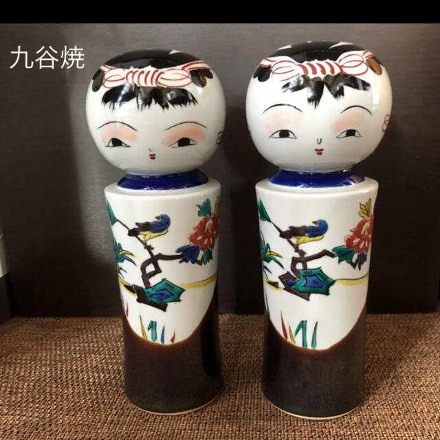 置物九谷焼　山上義正作　陶器製 こけしニ体　伝統 工芸品