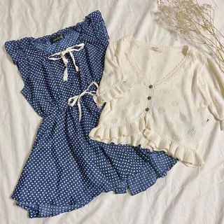 アクシーズファム(axes femme)の2点セット《ローズボタン半袖カーディガン&ドットブラウス》レトロ　リボン　春夏(日用品/生活雑貨)