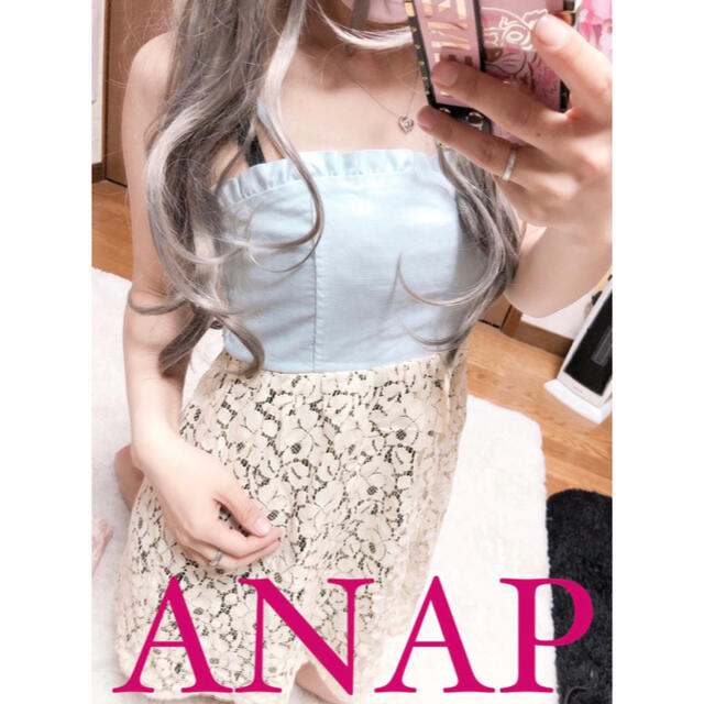 ANAP(アナップ)の3255.ANAP デニム×レース キャミワンピース フレアワンピース レディースのワンピース(ミニワンピース)の商品写真