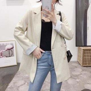 ザラ(ZARA)のimport❁︎こなれ感 リネンライク テーラード ダブル ジャケット(テーラードジャケット)