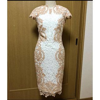 タダシショウジ(TADASHI SHOJI)のタダシショージ☆TADASHI SHOJI☆白とベージュ！コードレース刺繍ドレス(ひざ丈ワンピース)