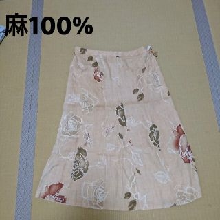 JIZZO CLASSICO 麻100% 花柄スカート 日本製   (ひざ丈スカート)