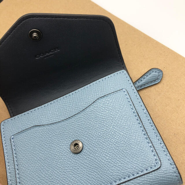 新品/未使用品コーチCOACH三つ折財布ウィンスモールウォレットブルー×グレー4