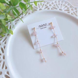 天然石✿ローズクォーツチェーンピアスイヤリングサージカルステンレスnonoacs(ピアス)