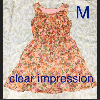 clear impression 花柄ワンピース　オレンジ　サイズ2(ミニワンピース)