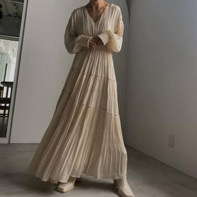 Ameri SHIRRING PLEATS DRESS ロングワンピース