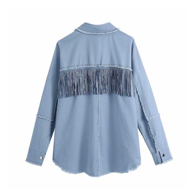 ZARA(ザラ)の🌼春新作💐4012◆スタッズ フリンジ デニム シャツ ジャケット レディースのトップス(シャツ/ブラウス(長袖/七分))の商品写真