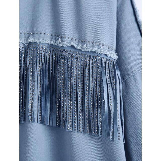 ZARA(ザラ)の🌼春新作💐4012◆スタッズ フリンジ デニム シャツ ジャケット レディースのトップス(シャツ/ブラウス(長袖/七分))の商品写真