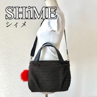 良品 SHiME シィメ ショルダーバッグ 持ち手レザー 黒 ブラック 赤 ラメ(ショルダーバッグ)