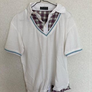 美品　トップス カットソー　チェック柄　可愛い　白　メンズ　レディース　Lサイズ(シャツ/ブラウス(半袖/袖なし))