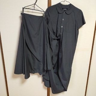 コムデギャルソン(COMME des GARCONS)のトリココムデギャルソン　半袖変形ワンピース(黒色)(ロングワンピース/マキシワンピース)