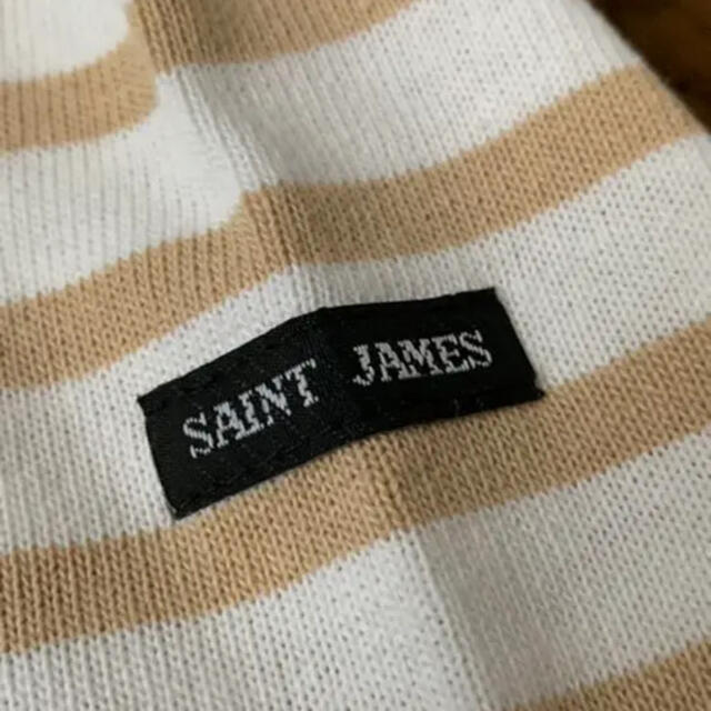 SAINT JAMES(セントジェームス)の試着のみ　セントジェームスT4 Lサイズボーダーカットソーベージュ白中古美品 メンズのトップス(Tシャツ/カットソー(七分/長袖))の商品写真