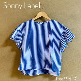 サニーレーベル(Sonny Label)のSonny Label/半袖ブラウス　フリルスリーブ/青×白(シャツ/ブラウス(半袖/袖なし))