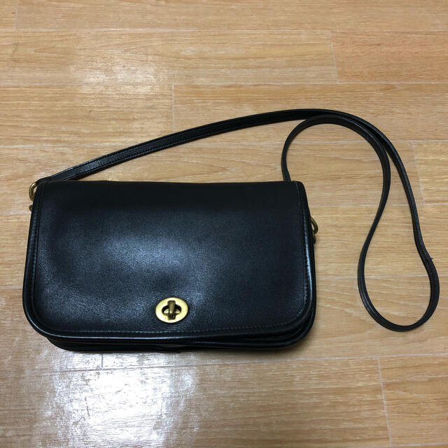 良品 USA製 old coach レザー ショルダーバッグ 金具 ブラック