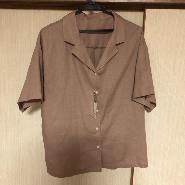 GU(ジーユー)のリネン  オープンカラーシャツ　ジーユー　gu  L  ピンク レディースのトップス(シャツ/ブラウス(半袖/袖なし))の商品写真