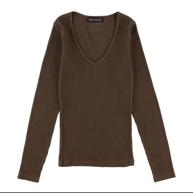 ALEXIA STAM(アリシアスタン)のALEXIA STAM   Rib V-Neck Basic Top Brown レディースのトップス(カットソー(長袖/七分))の商品写真