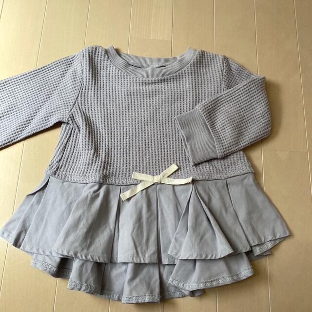 petit main(プティマイン)の専用！ワッフルリボン　チュニック キッズ/ベビー/マタニティのキッズ服女の子用(90cm~)(Tシャツ/カットソー)の商品写真