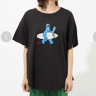 アズールバイマウジー(AZUL by moussy)のAzul by moussy セサミストリート　ワッフルTシャツ　ブラック(Tシャツ(半袖/袖なし))