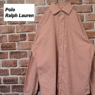 ポロラルフローレン(POLO RALPH LAUREN)の《ポロラルフローレン》90s　オレンジ系　チェック柄　ビッグサイズ　長袖シャツ(シャツ)
