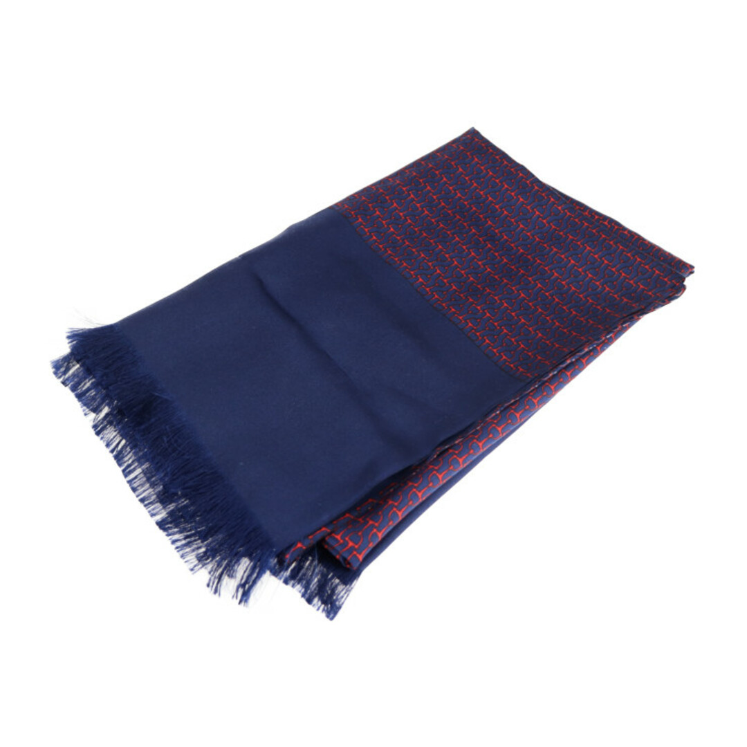 HERMES エルメス スカーフ シルク 100% ネイビー レッド ホースビット