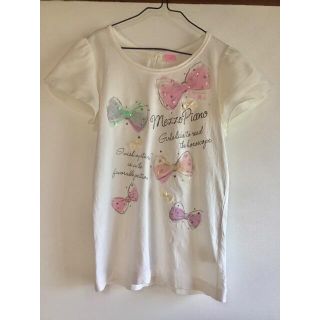 メゾピアノ(mezzo piano)の美品　mezzo piano メゾピアノ　チュールリボンTシャツ(Tシャツ/カットソー)