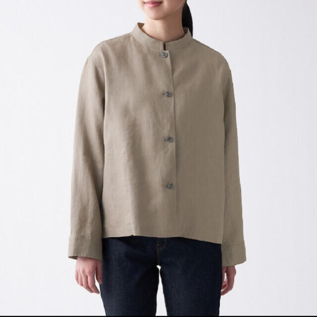 MUJI (無印良品)(ムジルシリョウヒン)の無印 フレンチリネン洗いざらしシャツジャケット グレイッシュブラウン レディースのトップス(シャツ/ブラウス(長袖/七分))の商品写真