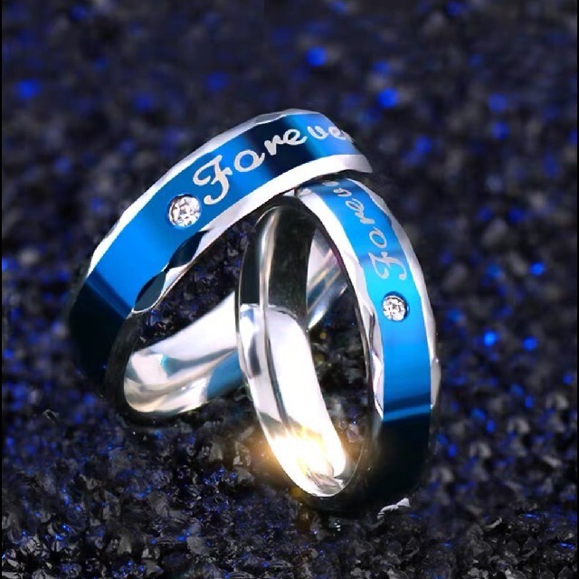 ペアリング　ブルーリング　ステンレスリング　指輪 レディースのアクセサリー(リング(指輪))の商品写真