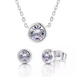 スタージュエリー(STAR JEWELRY)のジルコニア シンプル ネックレス ピアス ２点セット シルバー(ネックレス)